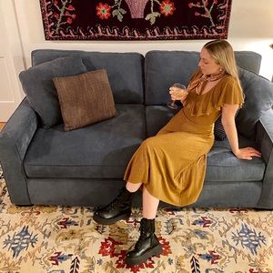 June & Hudson Metallic Gold Ruffle Midi Dress